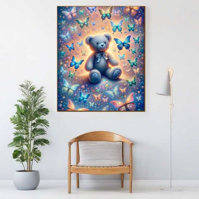 Teddi surrounded by butterflies — Diamond Painting Kit, product view 2