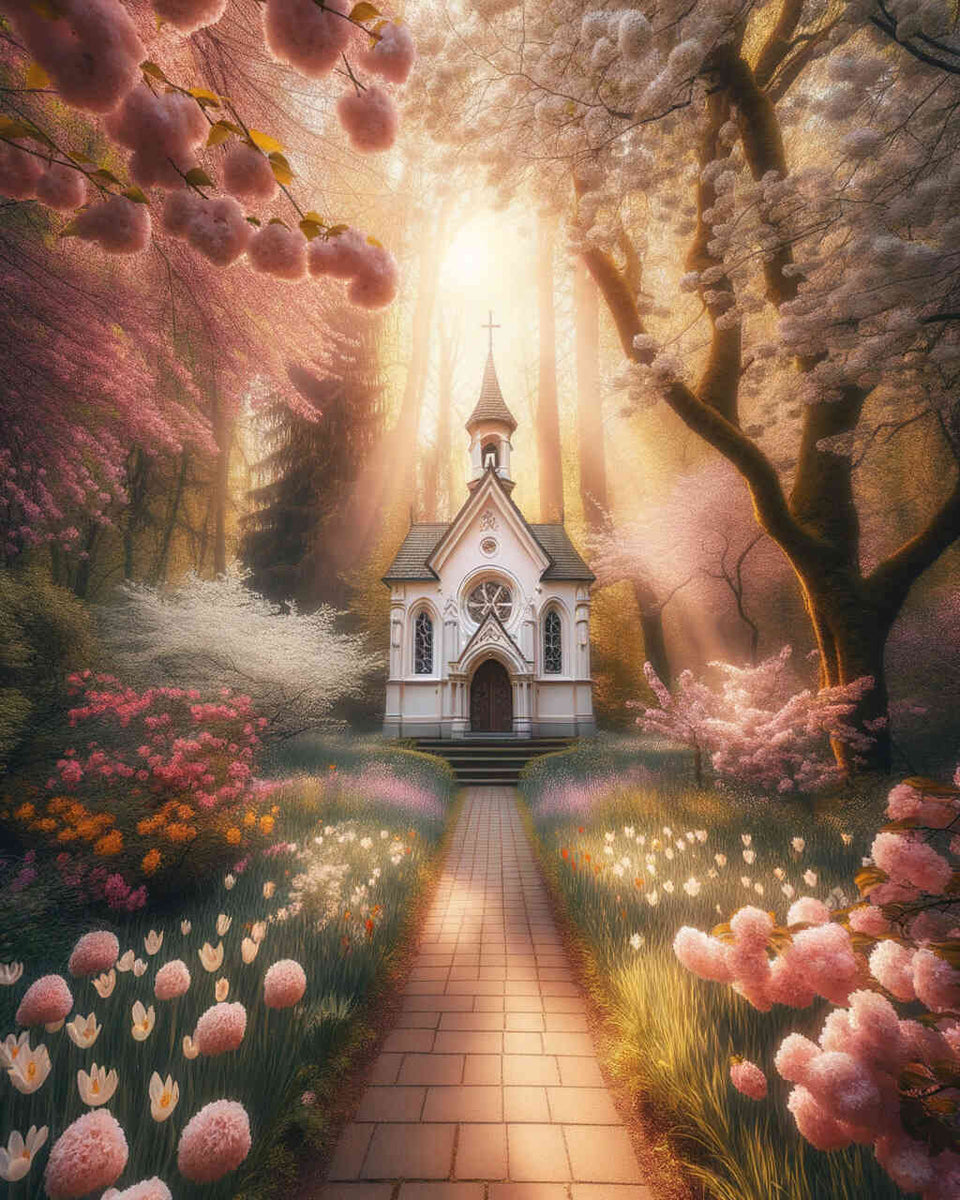 Flower splendor, forest church — Diamond Painting Kit design