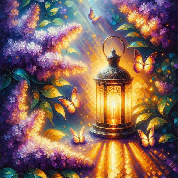 Lantern with lilacs — Diamond Painting Kit design