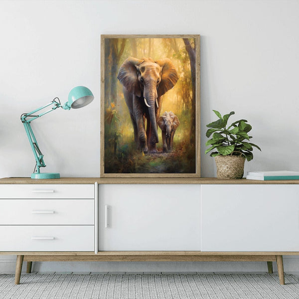 Elephant with calf, forest — Diamond Painting Kit, product view 3