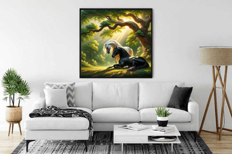 Horses under the tree — Diamond Painting Kit, product view 2