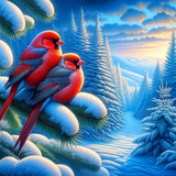 Winter Birds on a Fir Tree — Diamond Painting Kit design