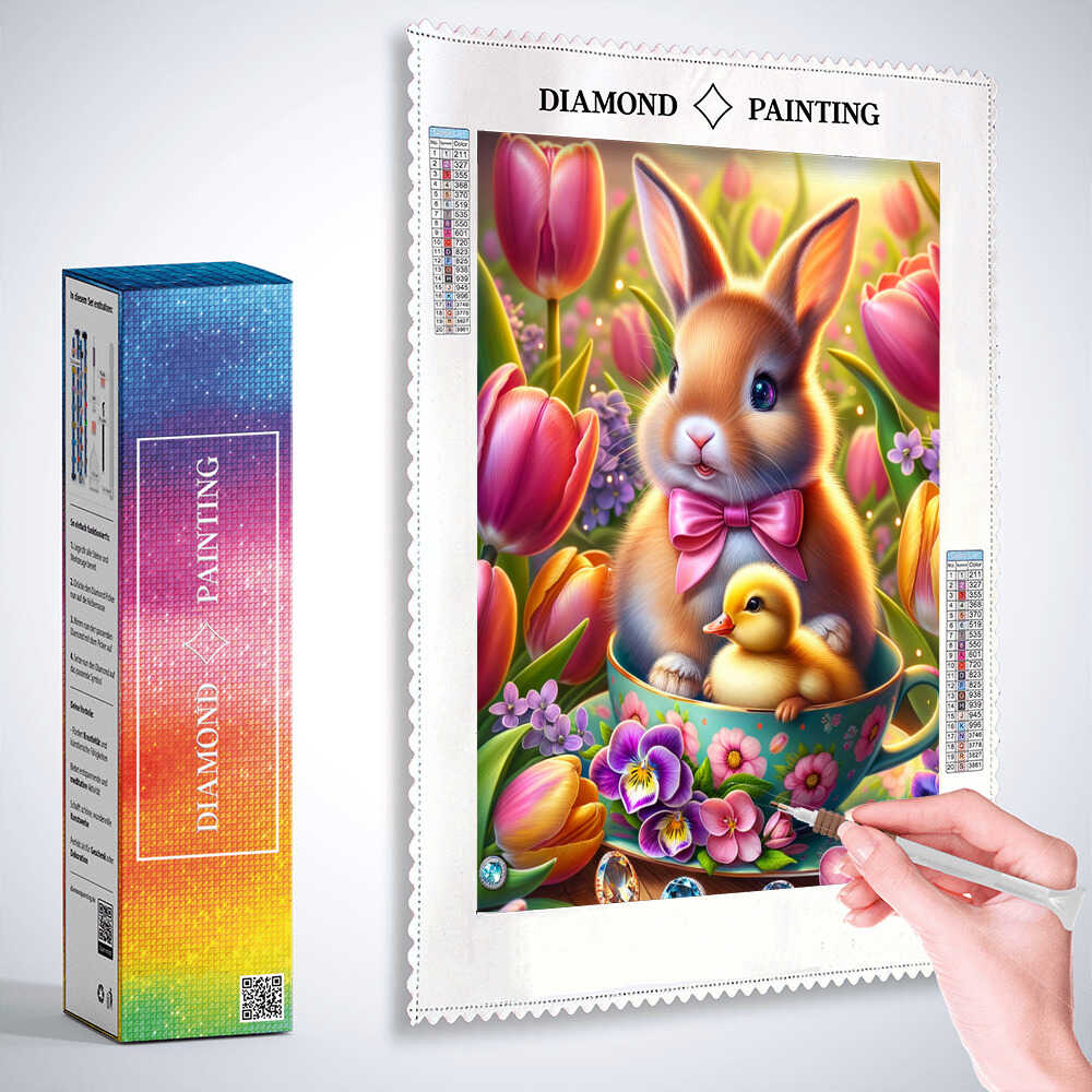 Bunny with bow, cup — Diamond Painting Kit, product view 3