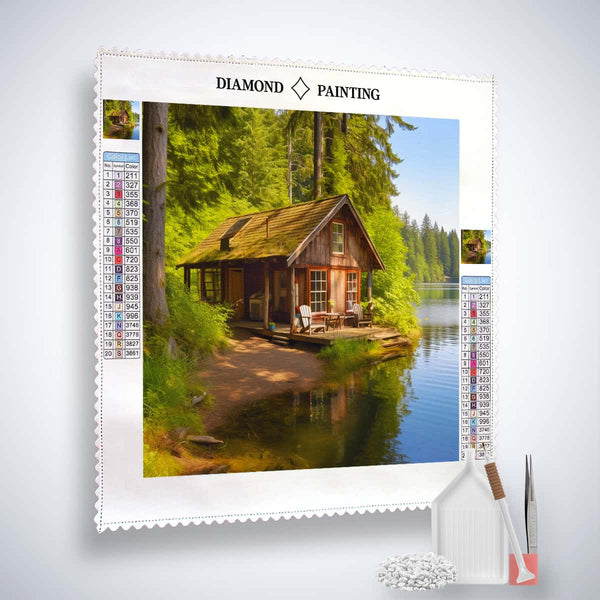 House on the lakeshore — Diamond Painting Kit, product view 2