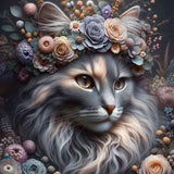 Cat with flower wreath — Diamond Painting Kit design