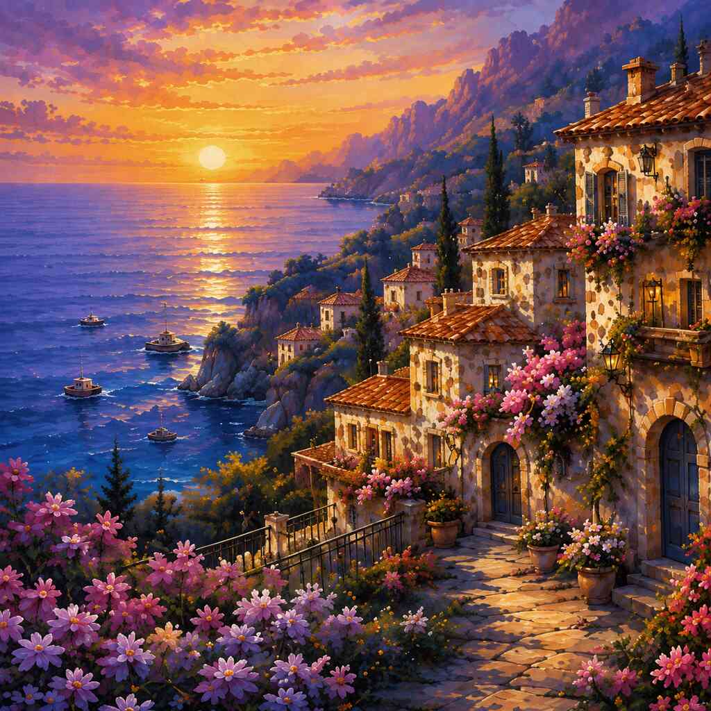 Golden Mediterranean Coast — Diamond Painting Kit design