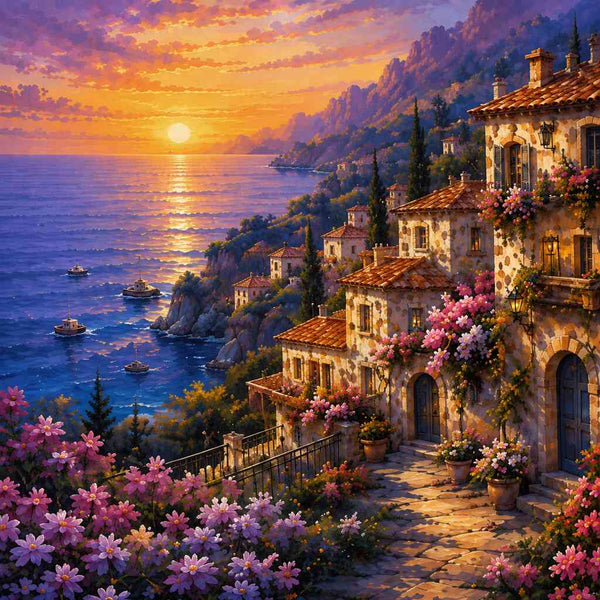 Golden Mediterranean Coast — Diamond Painting Kit design