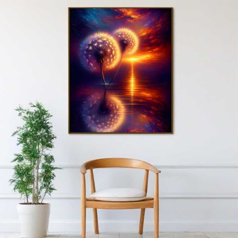 Two dandelions in the sunset — Diamond Painting Kit, product view 2