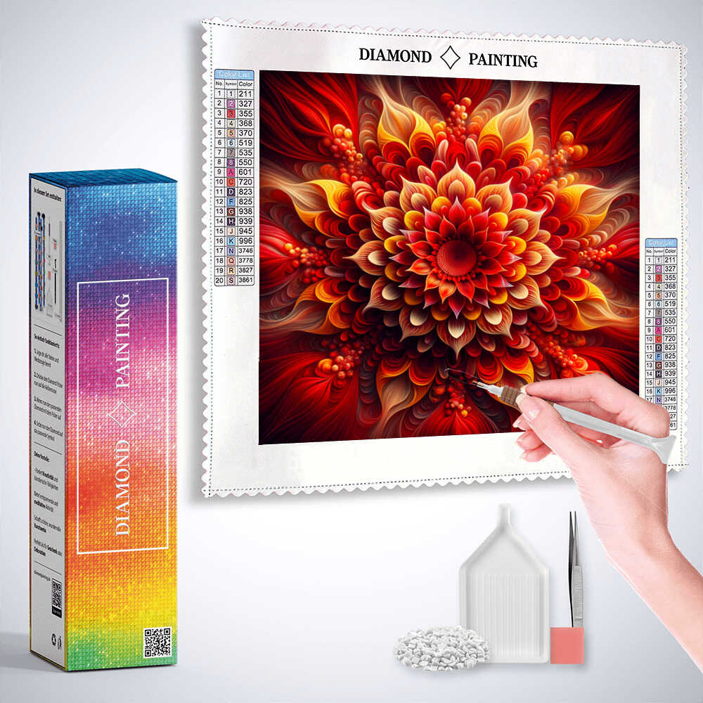 Mandala red flower — Diamond Painting Kit, product view 3