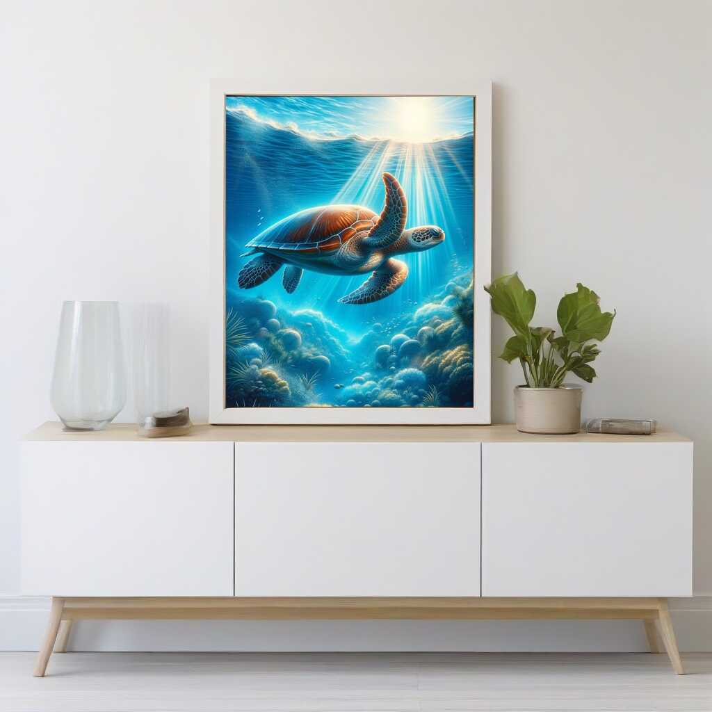Sea turtle swims in the ocean — Diamond Painting Kit, product view 2