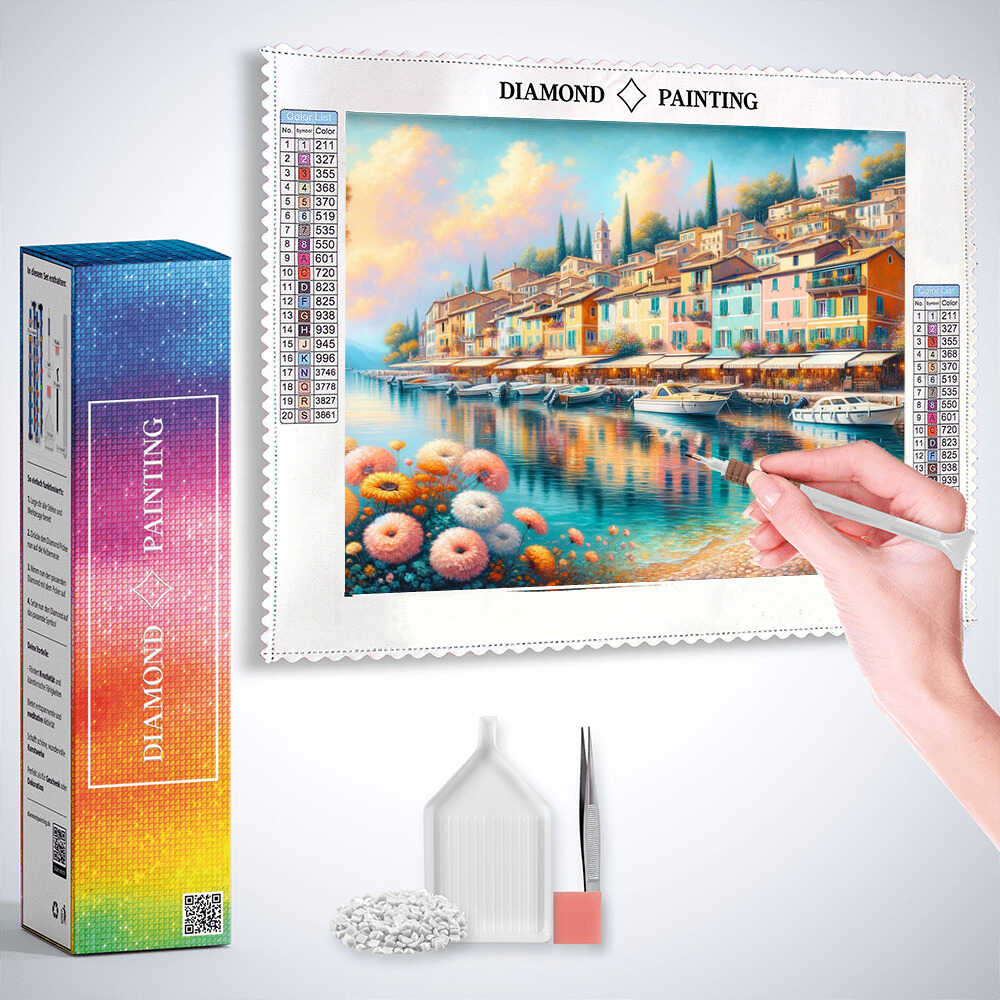 Mediterranean Harbor Town — Diamond Painting Kit, product view 3