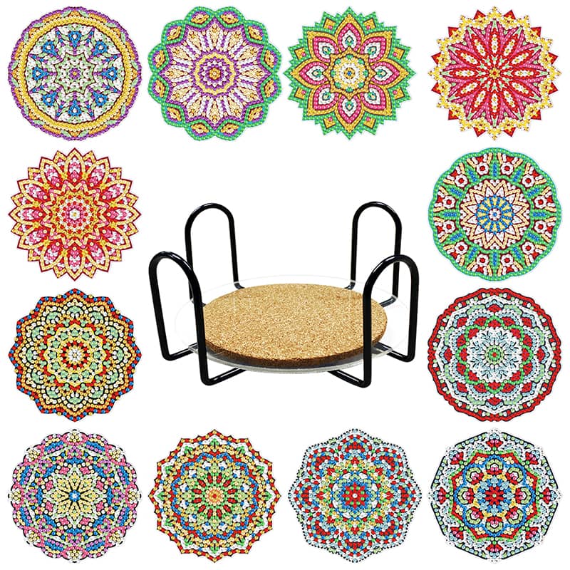 Flower Mandala — Diamond Painting Coaster Set design