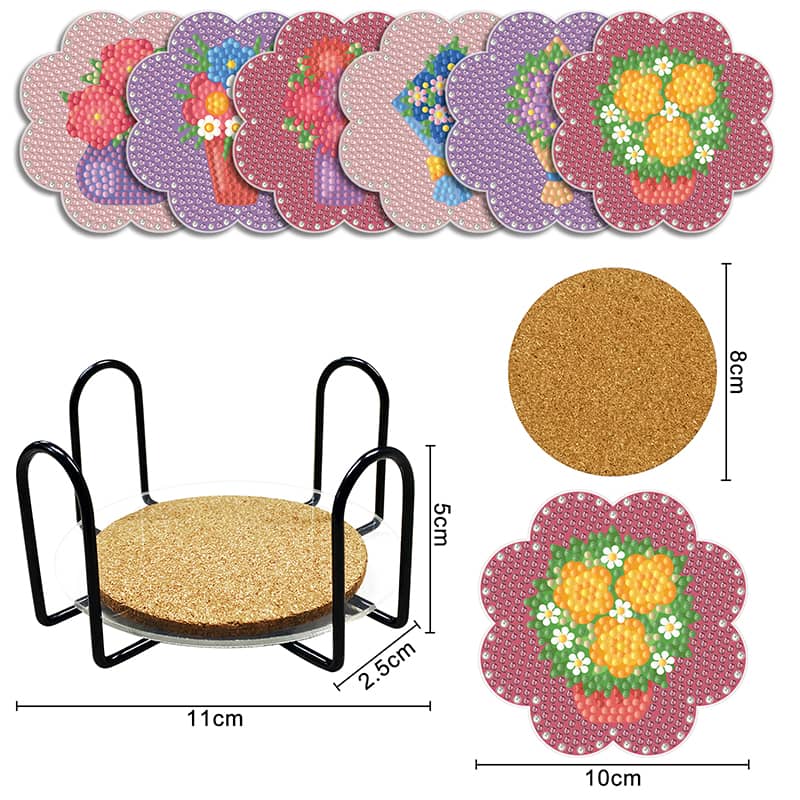 Flowers — Diamond Painting Coaster Set, product view 3