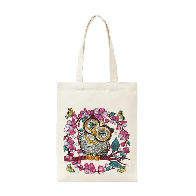Flower owl — Diamond Painting Tote Bag Kit design