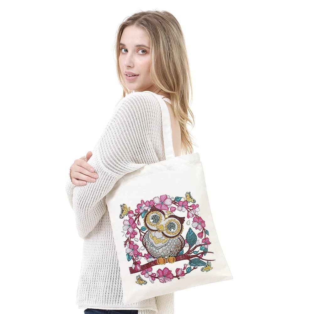 Flower owl — Diamond Painting Tote Bag Kit, product view 2