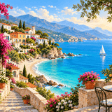Mediterranean city by the sea — Diamond Painting Kit design