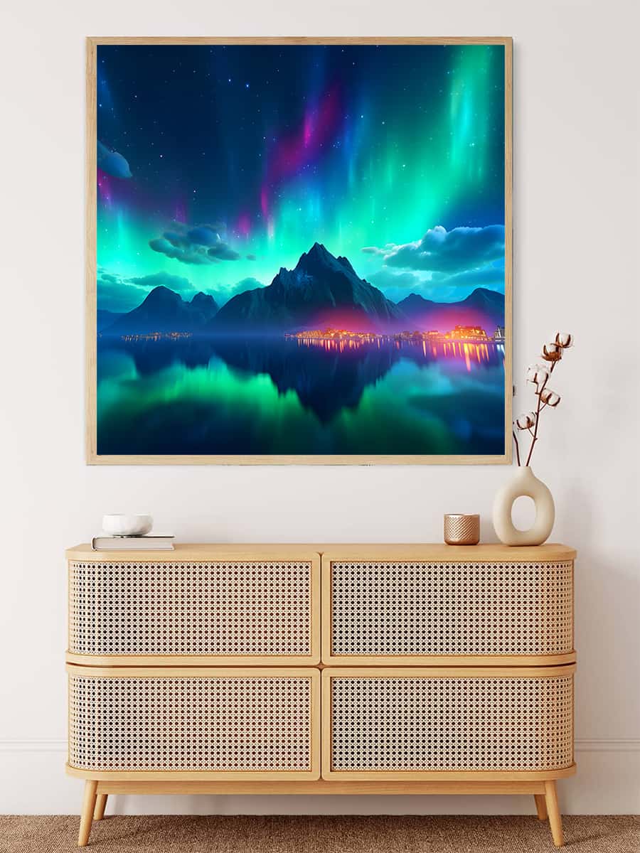 Northern lights with glowing city — AB Diamond Painting Kit, product view 3