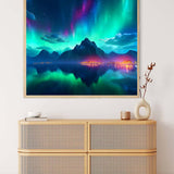 Northern lights with glowing city — AB Diamond Painting Kit, product view 3
