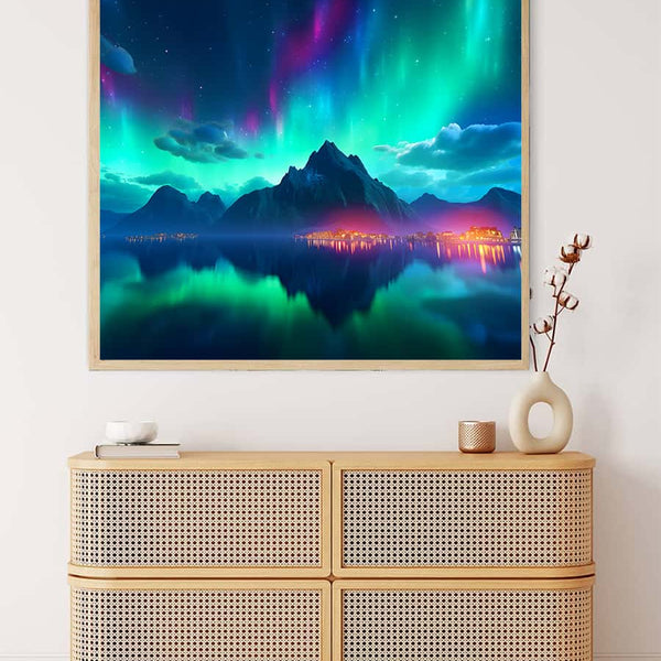Northern lights with glowing city — AB Diamond Painting Kit, product view 3