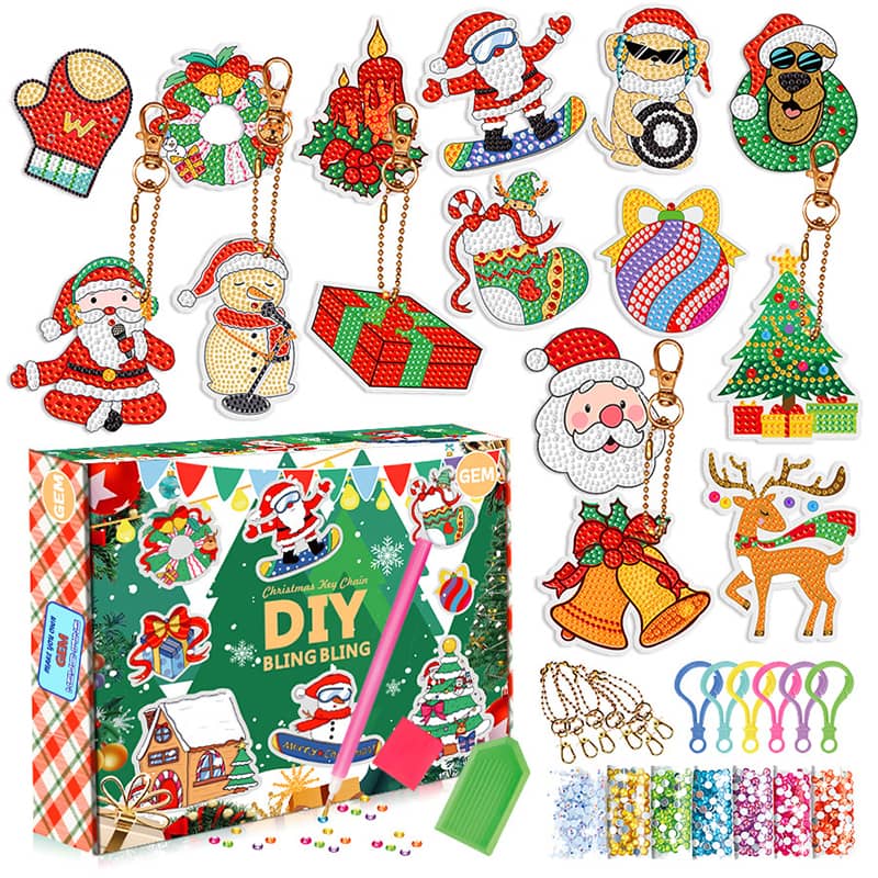 Christmas 2, box with charms — Diamond Painting Keychain Set design