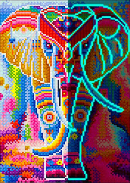 Elephant Running, Abstract — Glow-in-the-Dark Diamond Painting Kit design