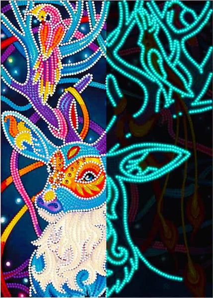 Deer with antlers and bird — Glow-in-the-Dark Diamond Painting Kit design