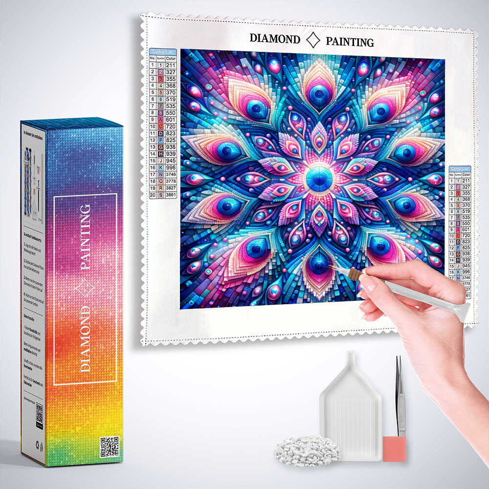 Mosaic Peacock Eyes — Diamond Painting Kit, product view 3