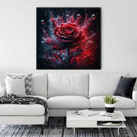 Red rose surrounded by water — Diamond Painting Kit, product view 2