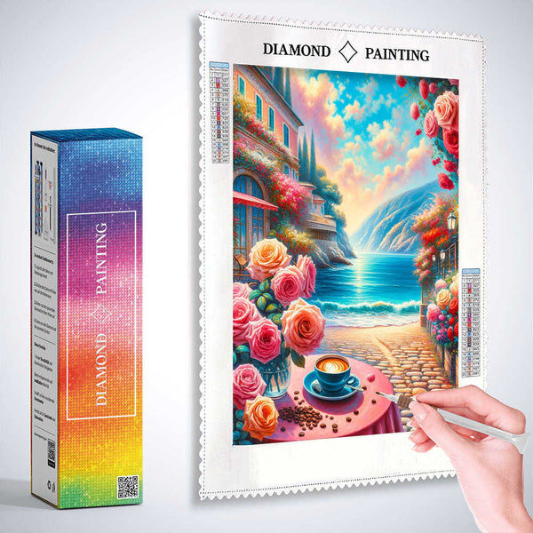 Coffee by the sea rosebushes — Diamond Painting Kit, product view 3