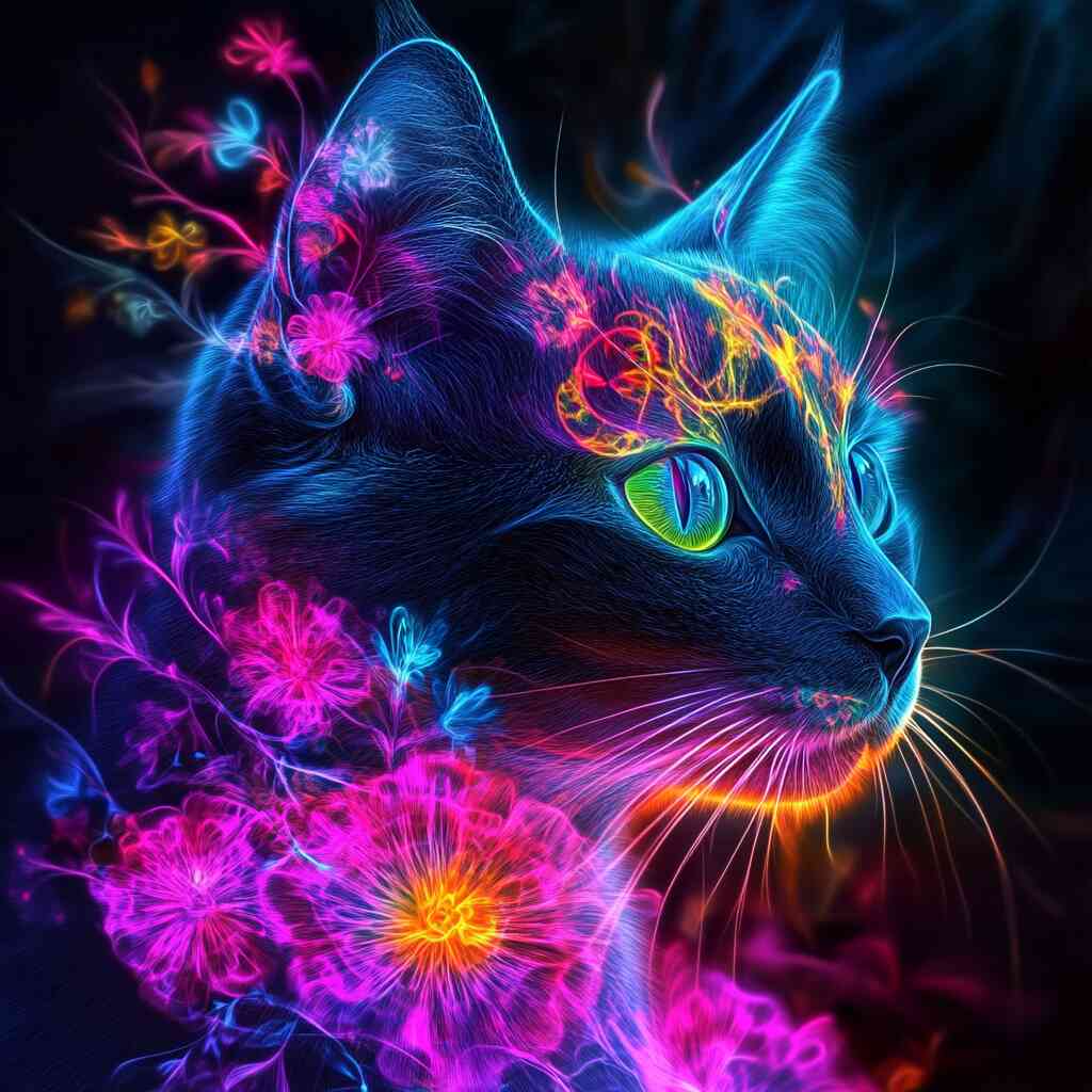 Black Cat in Neon Flowers — Diamond Painting Kit design