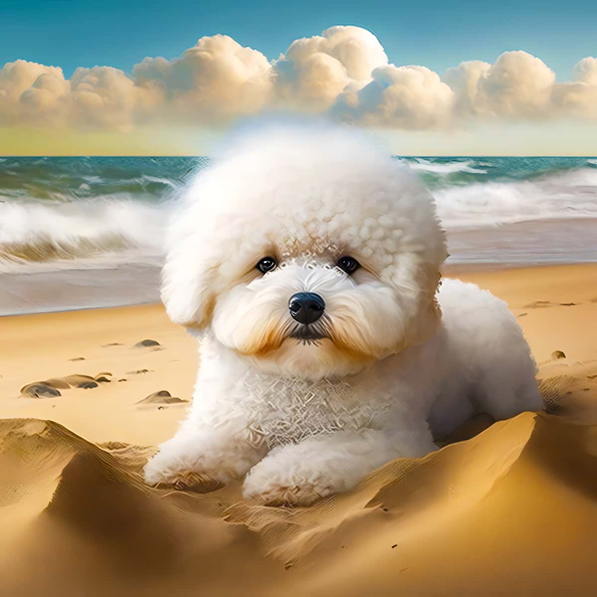 Cute dog on the beach — Diamond Painting Kit design