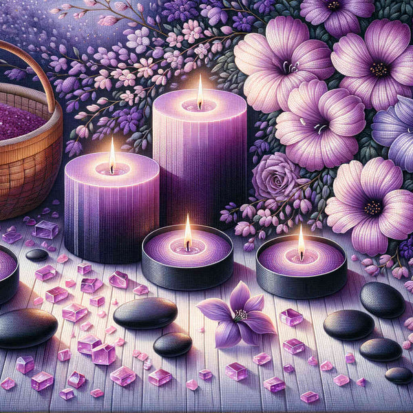 Purple Candles of Calm — Diamond Painting Kit design