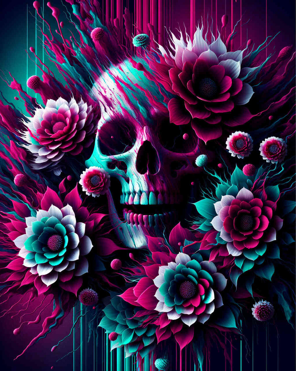 Colorful flowers and skull — Diamond Painting Kit design