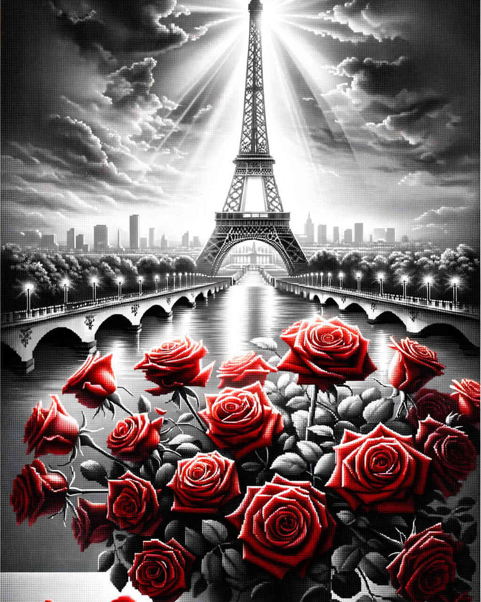Eiffel Tower with Roses — Diamond Painting Kit design