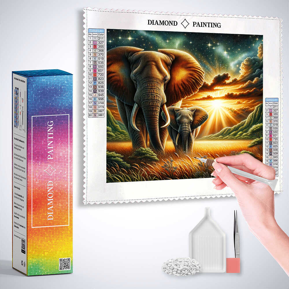 Elephant Couple Africa — Diamond Painting Kit, product view 3