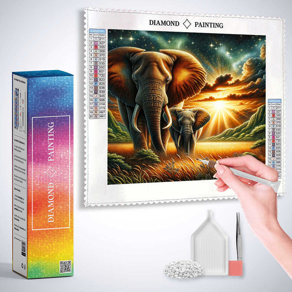 Elephant Couple Africa — Diamond Painting Kit, product view 3