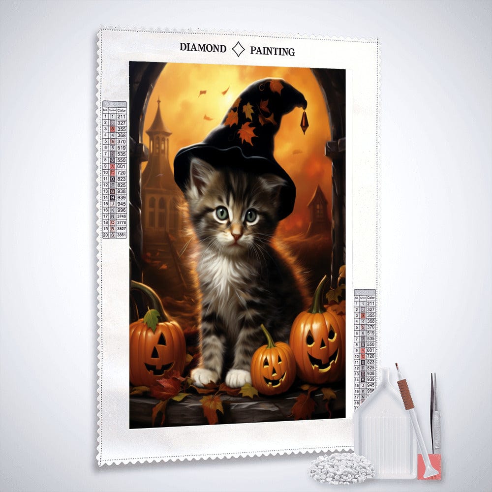 Kitten with hat, Halloween — Diamond Painting Kit, product view 2