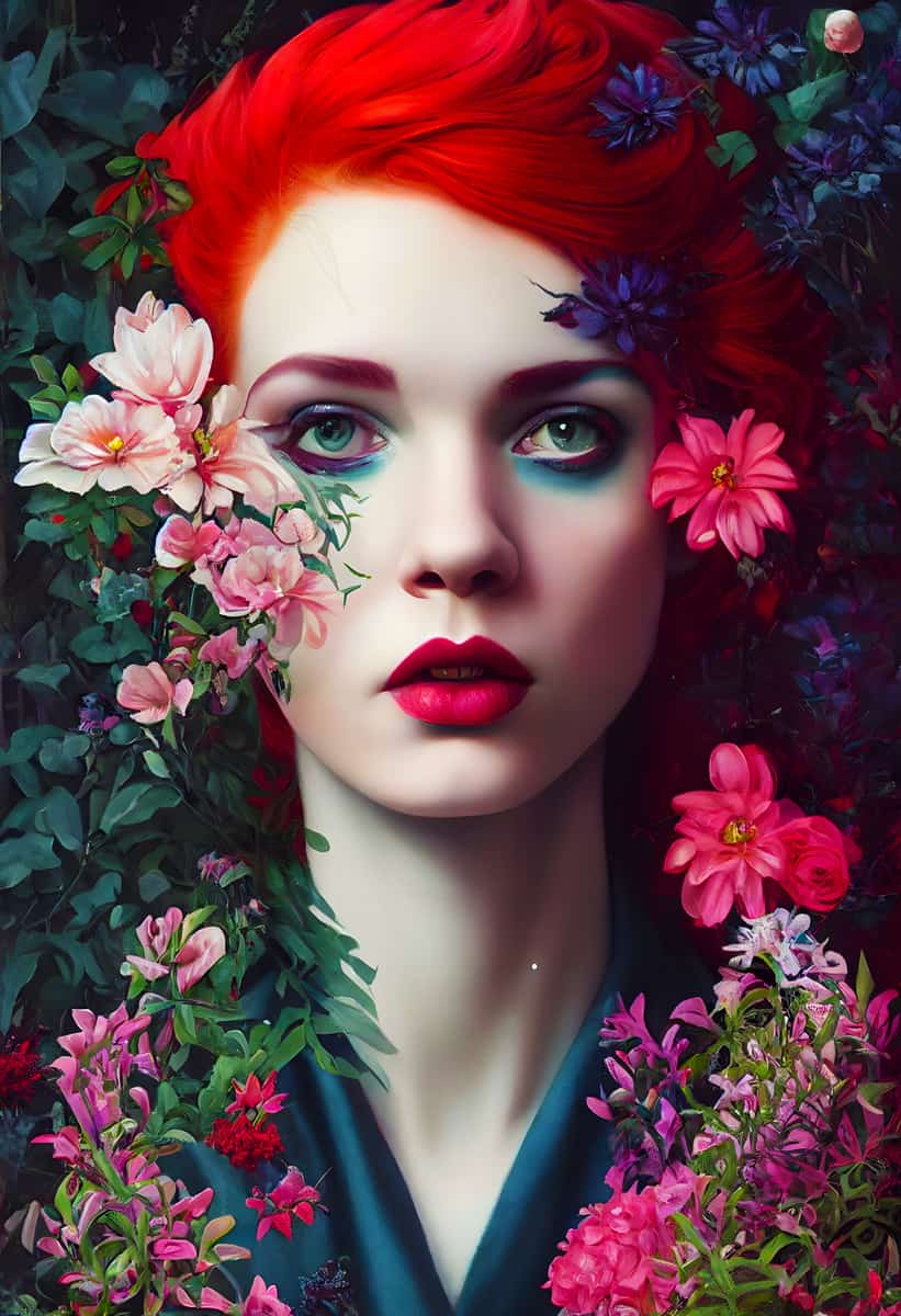 Woman with red hair and flowers — Diamond Painting Kit design
