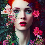 Woman with red hair and flowers — Diamond Painting Kit design
