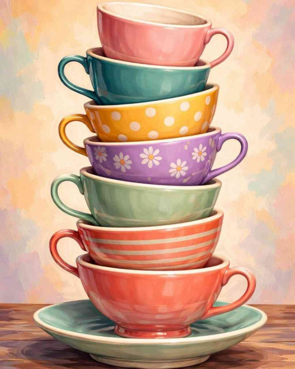The Teacup Tower — Diamond Painting Kit design