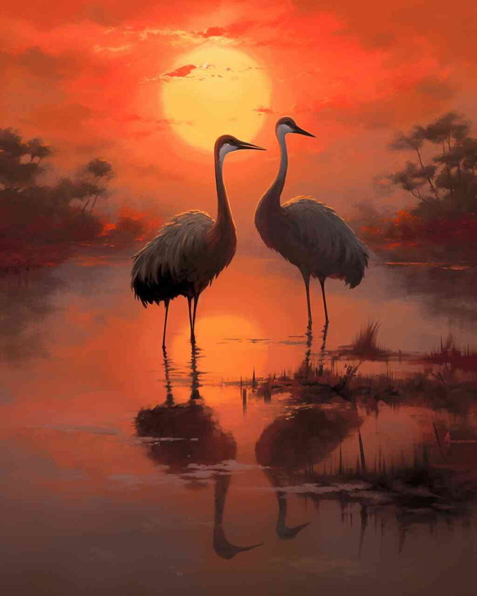 Cranes in the Evening Glow — Diamond Painting Kit design