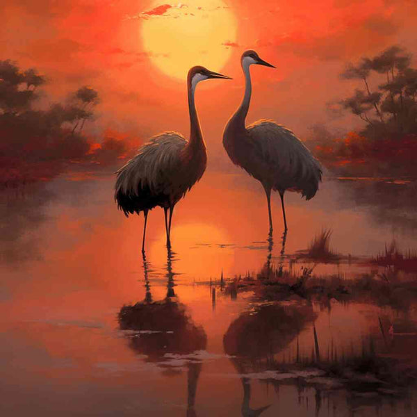 Cranes in the Evening Glow — Diamond Painting Kit design