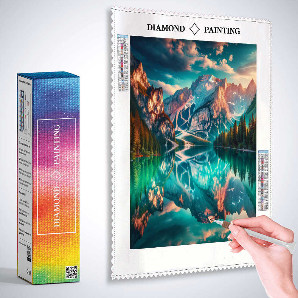 Crystal clear mountain lake — Diamond Painting Kit, product view 3