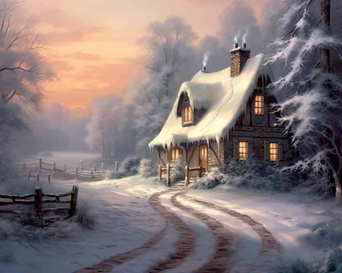 The Winter Cottage Secret — Diamond Painting Kit design