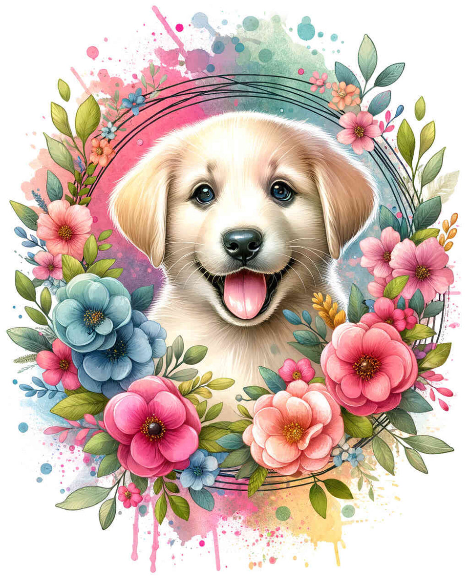 Dog flower wreath — Diamond Painting Kit design