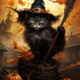 Cat riding a broom — Diamond Painting Kit design