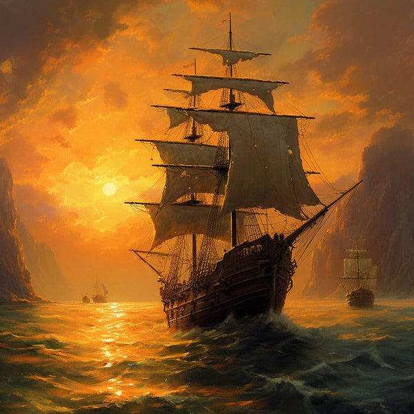 Sailing ships, sunset — Diamond Painting Kit design
