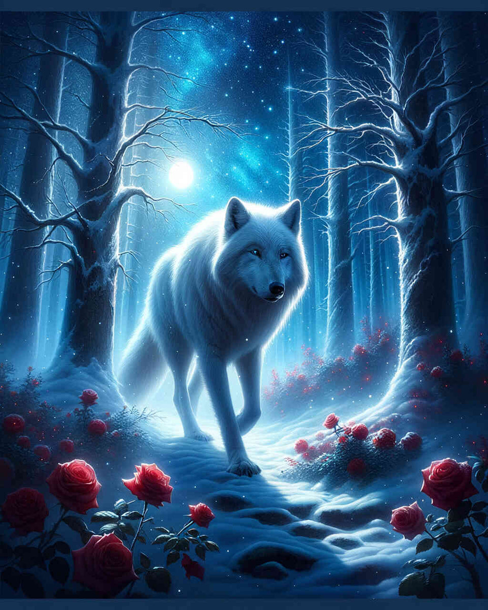 Wolf in the night forest — Diamond Painting Kit design