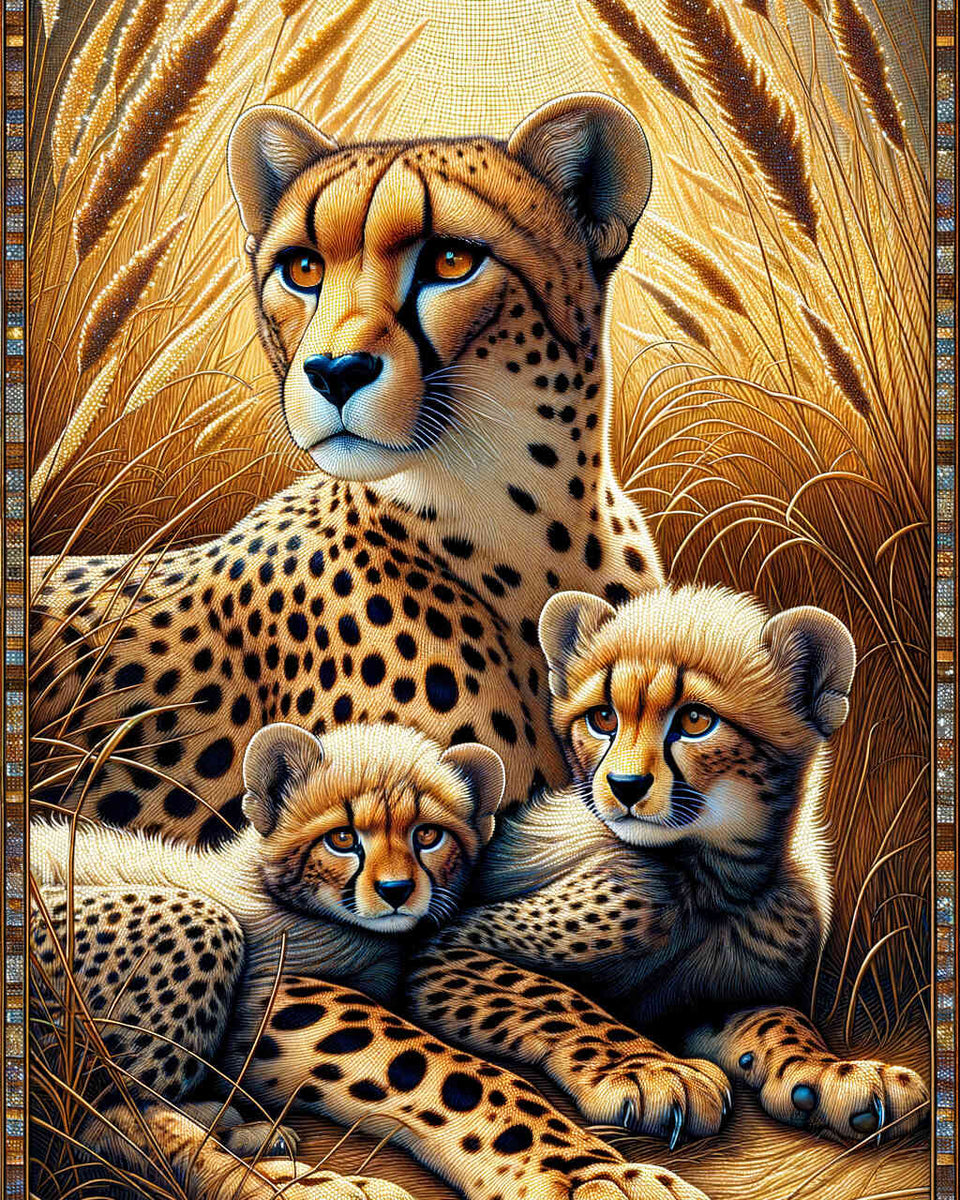 Leopard mother with children — Diamond Painting Kit design