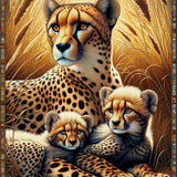 Leopard mother with children — Diamond Painting Kit design